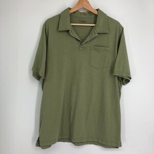 LL Bean Mens Shirt Size Large Green 100% Organic Cotton Polo Short Sleeve Pocket